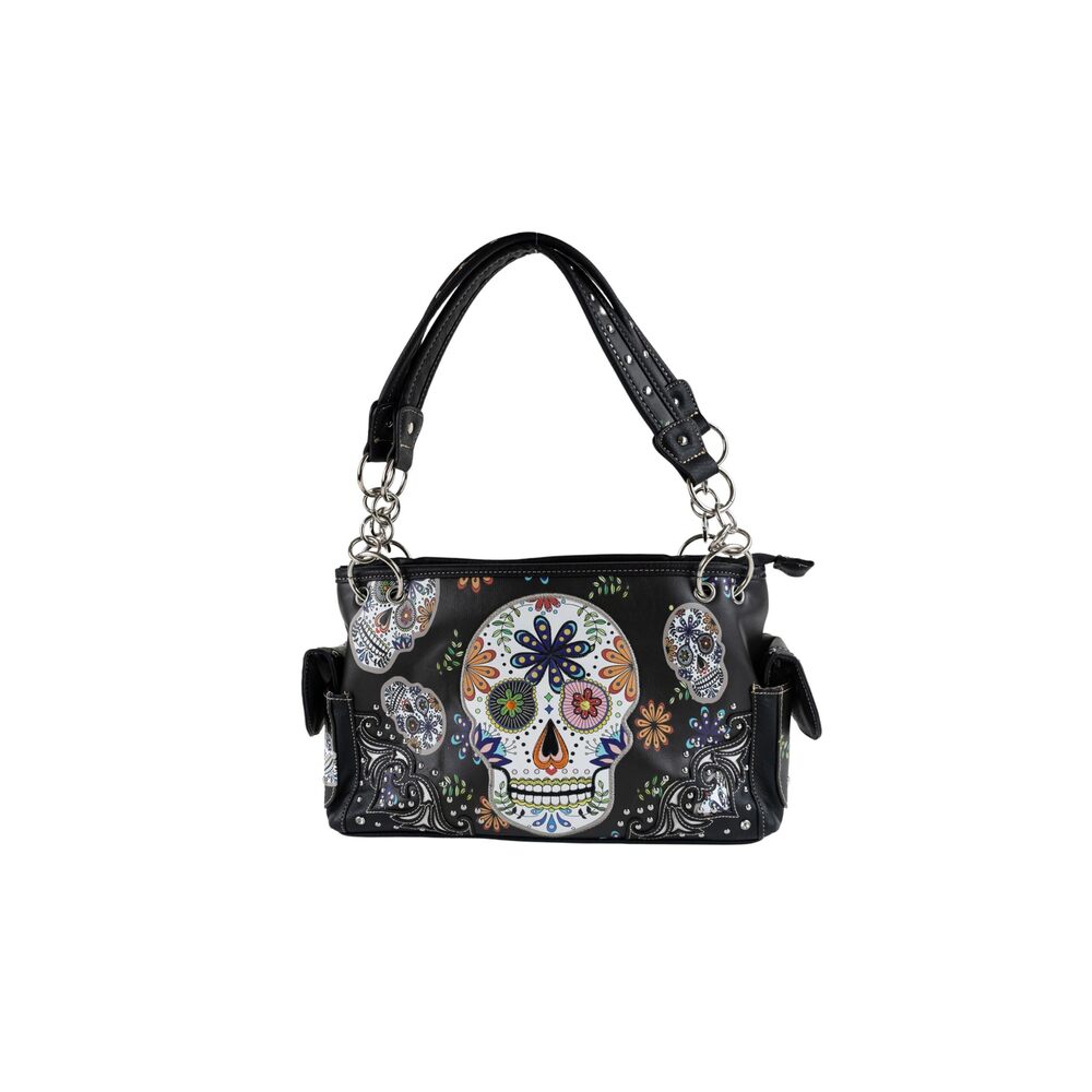 5057 Sugar Skull Goth Purse - Day of the Dead Conceal Carry Handbag Black